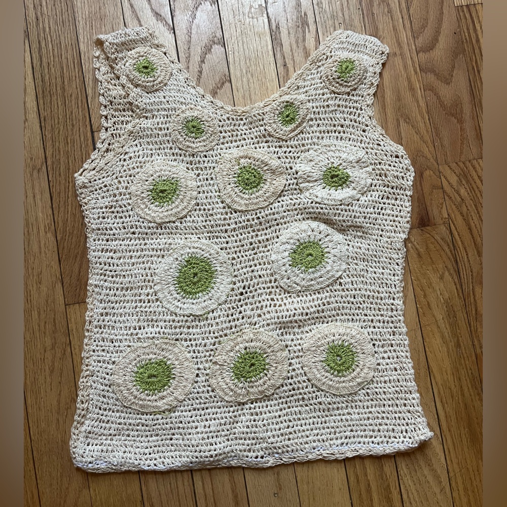 Handmade Crochet Top with Green Accents